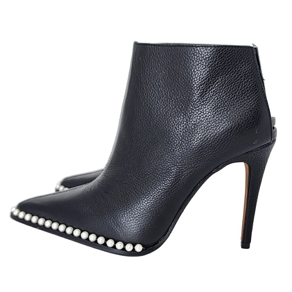 Karl Lagerfeld Cyron Black Leather Beaded Stiletto Booties, Women's 5 - Picture 3 of 10